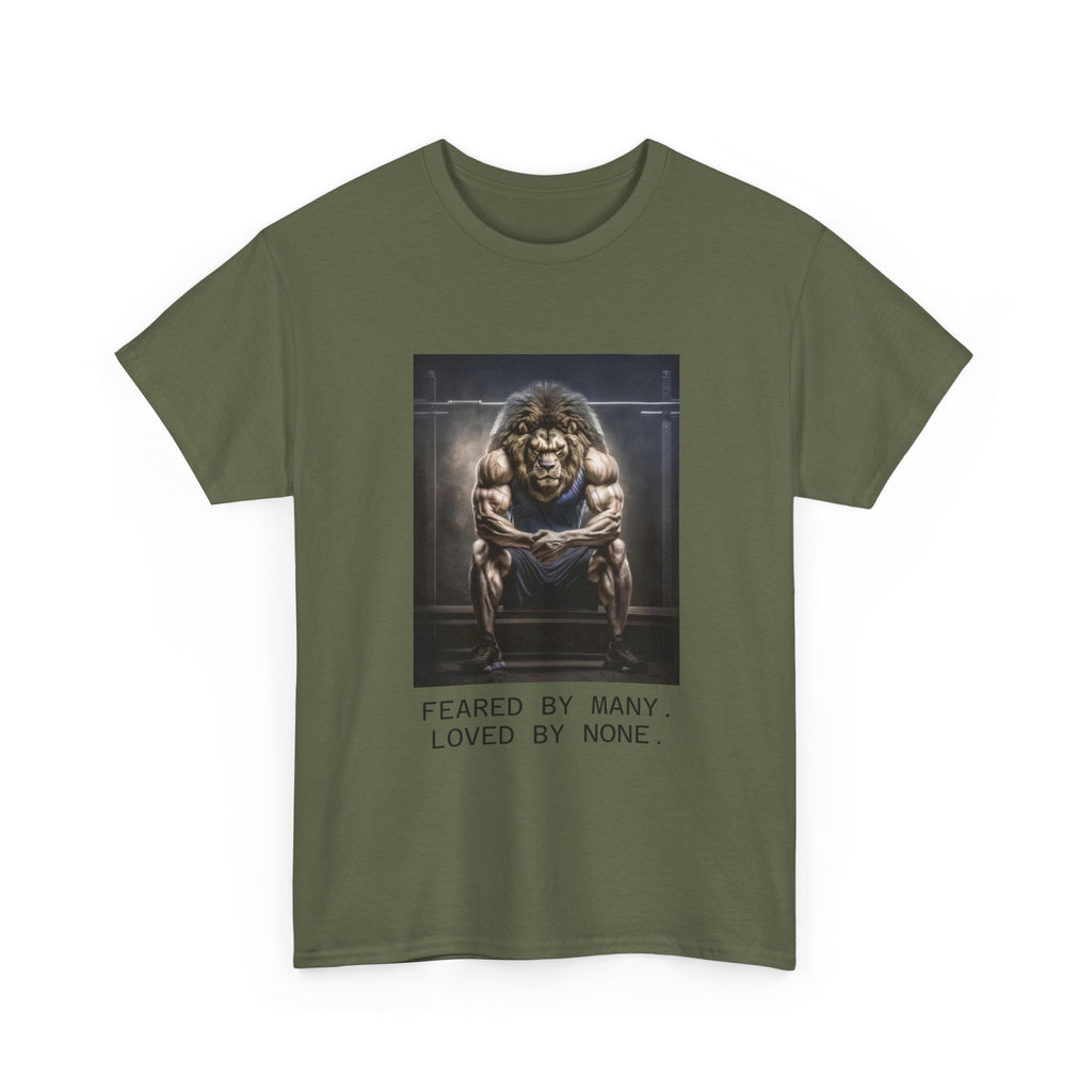Lion Portrait Tee — "Feared by Many, Loved by None" Graphic T-Shirt