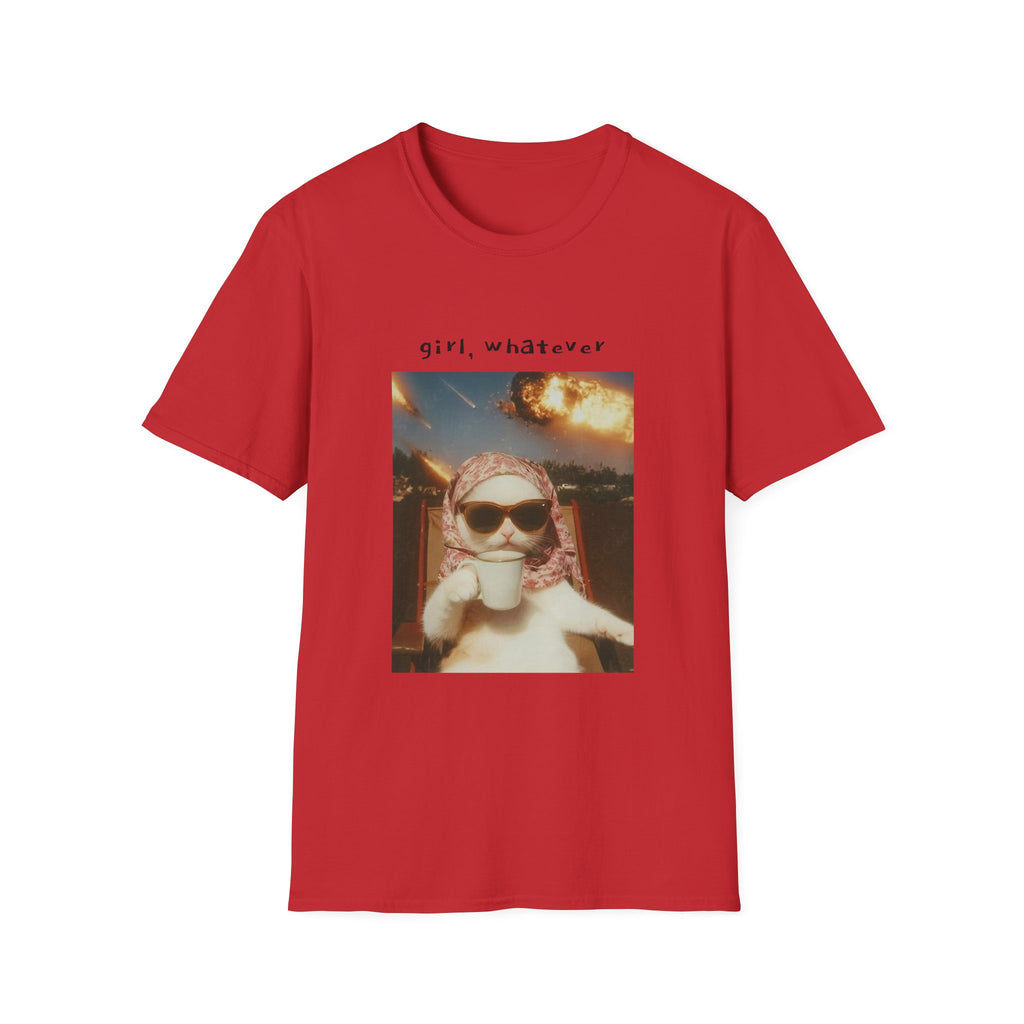 T-Shirt — 'girl, whatever' Cat Photo Tee | Funny Retro Sunset Graphic