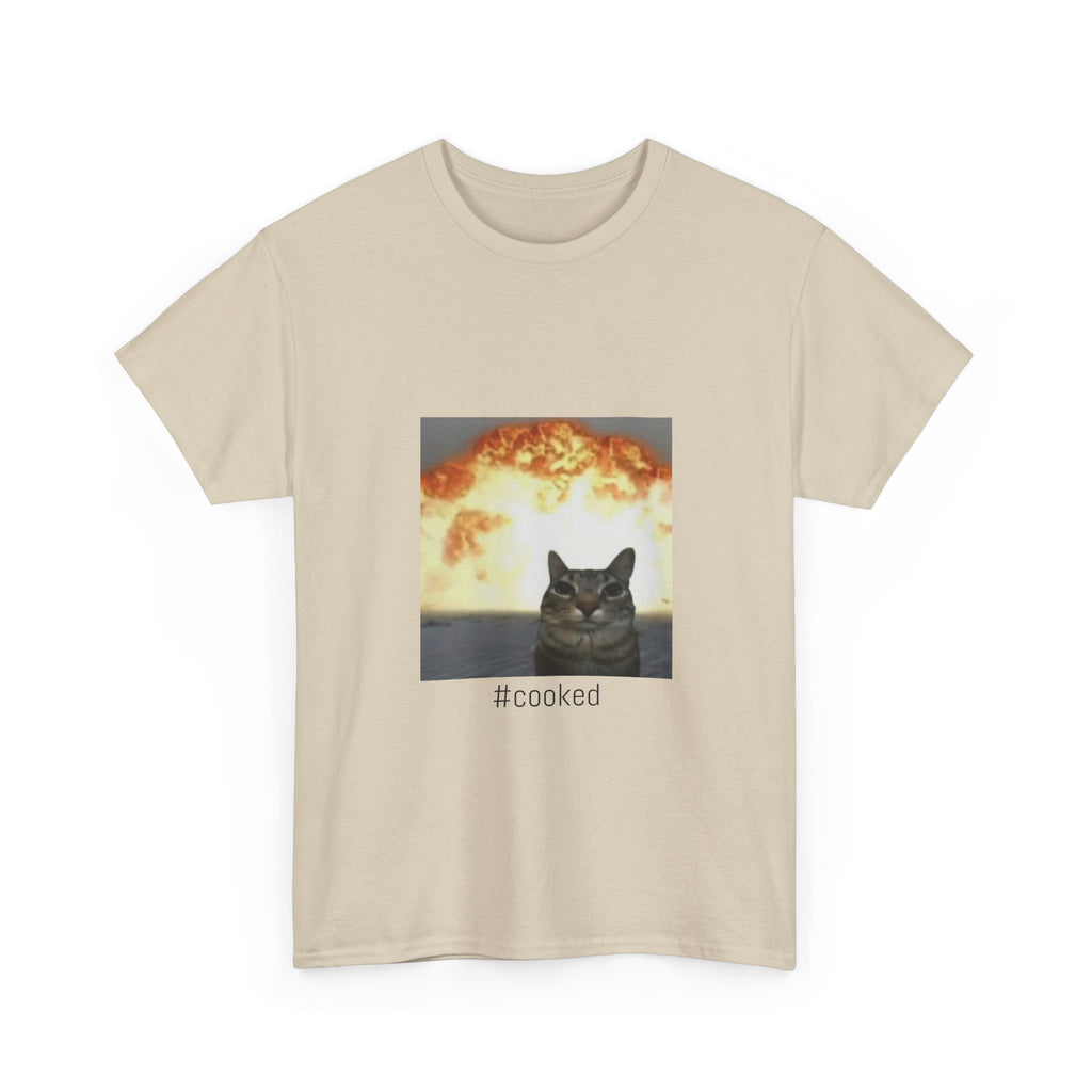 T-Shirt — #cooked Cat Meme Tee (Apocalyptic Cat Graphic)