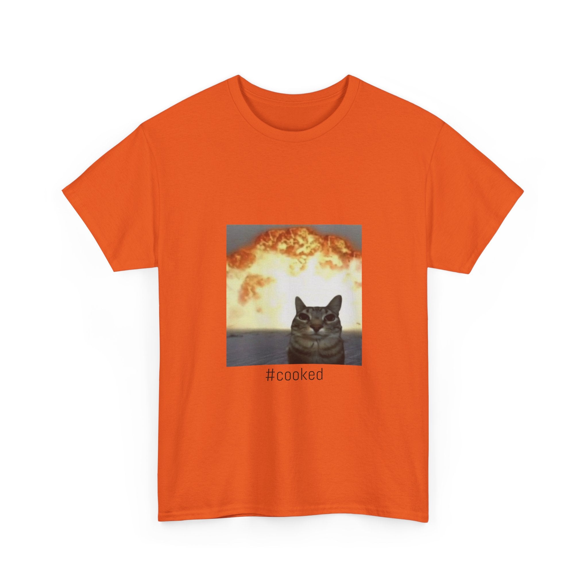 T-Shirt — #cooked Cat Meme Tee (Apocalyptic Cat Graphic)