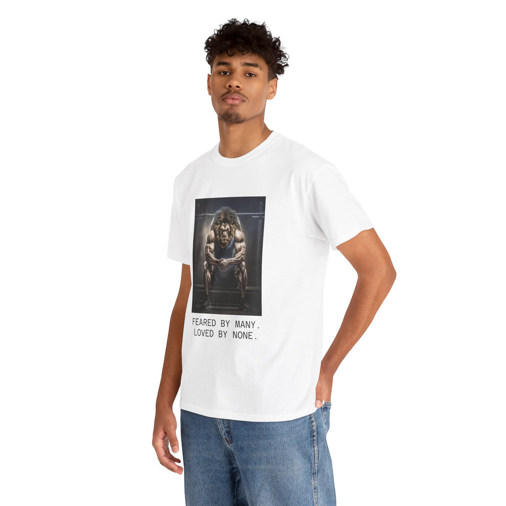 Lion Portrait Tee — "Feared by Many, Loved by None" Graphic T-Shirt