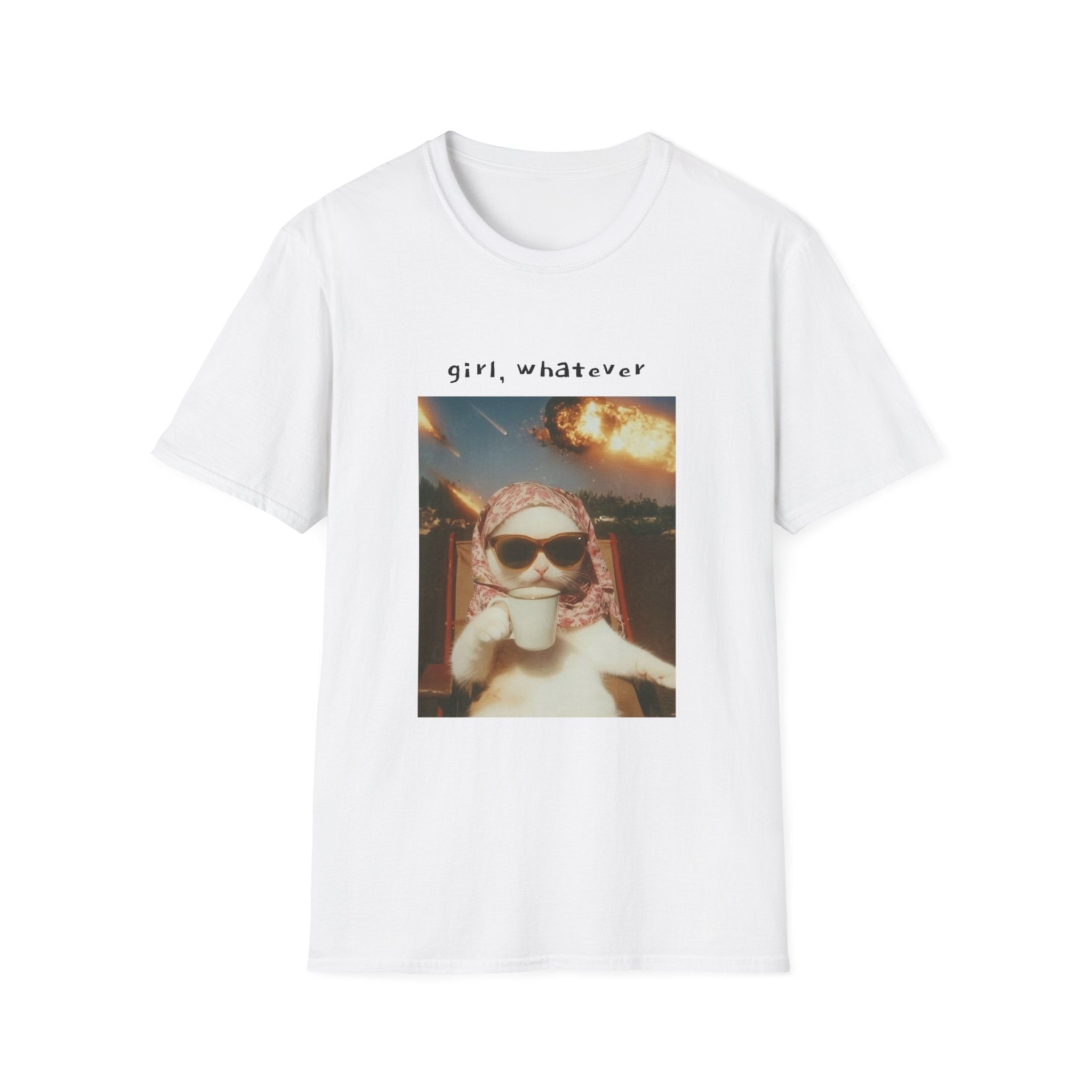 T-Shirt — 'girl, whatever' Cat Photo Tee | Funny Retro Sunset Graphic