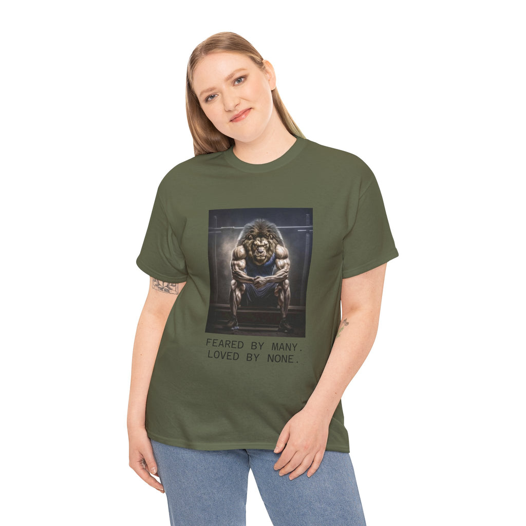 Lion Portrait Tee — "Feared by Many, Loved by None" Graphic T-Shirt