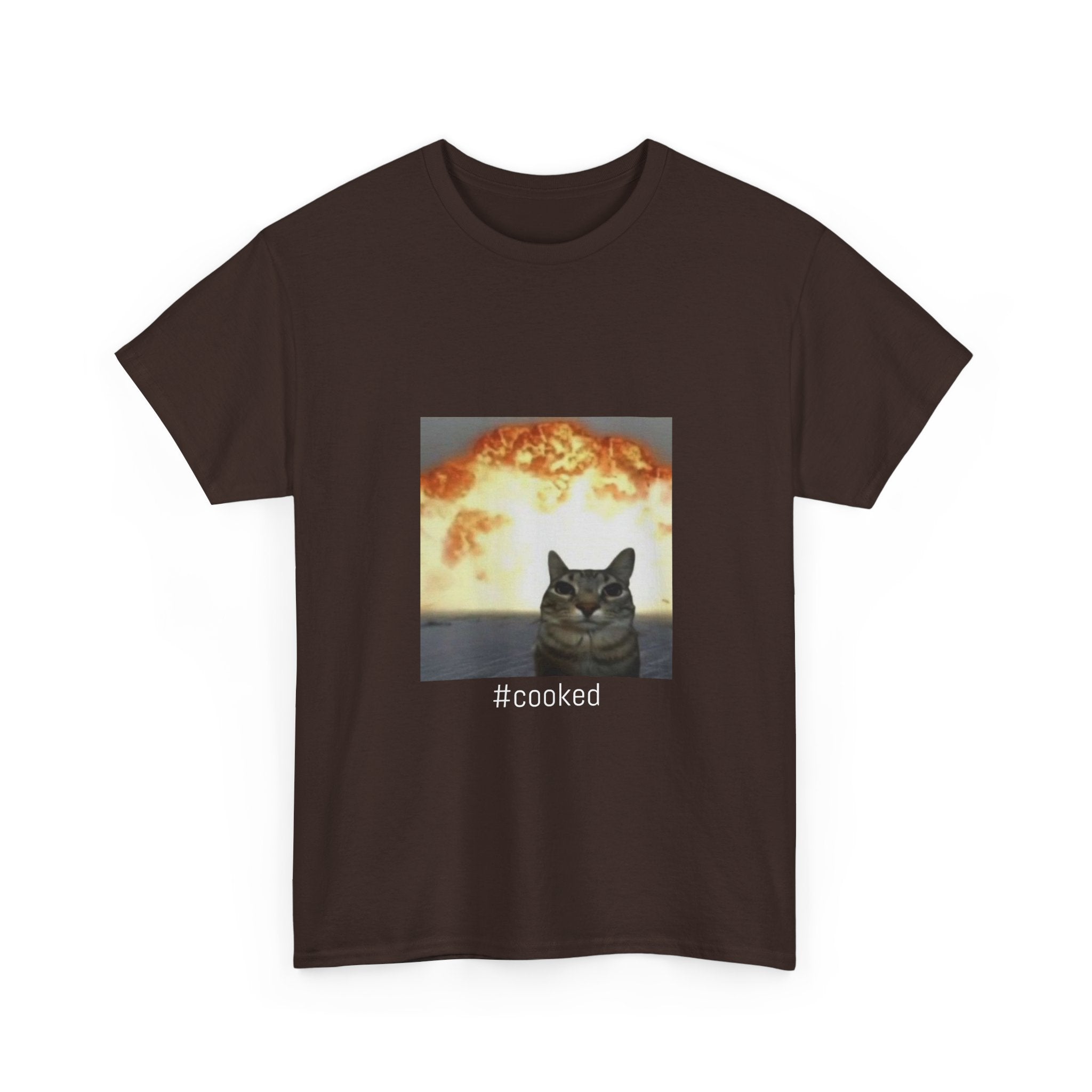 T-Shirt — #cooked Cat Meme Tee (Apocalyptic Cat Graphic)