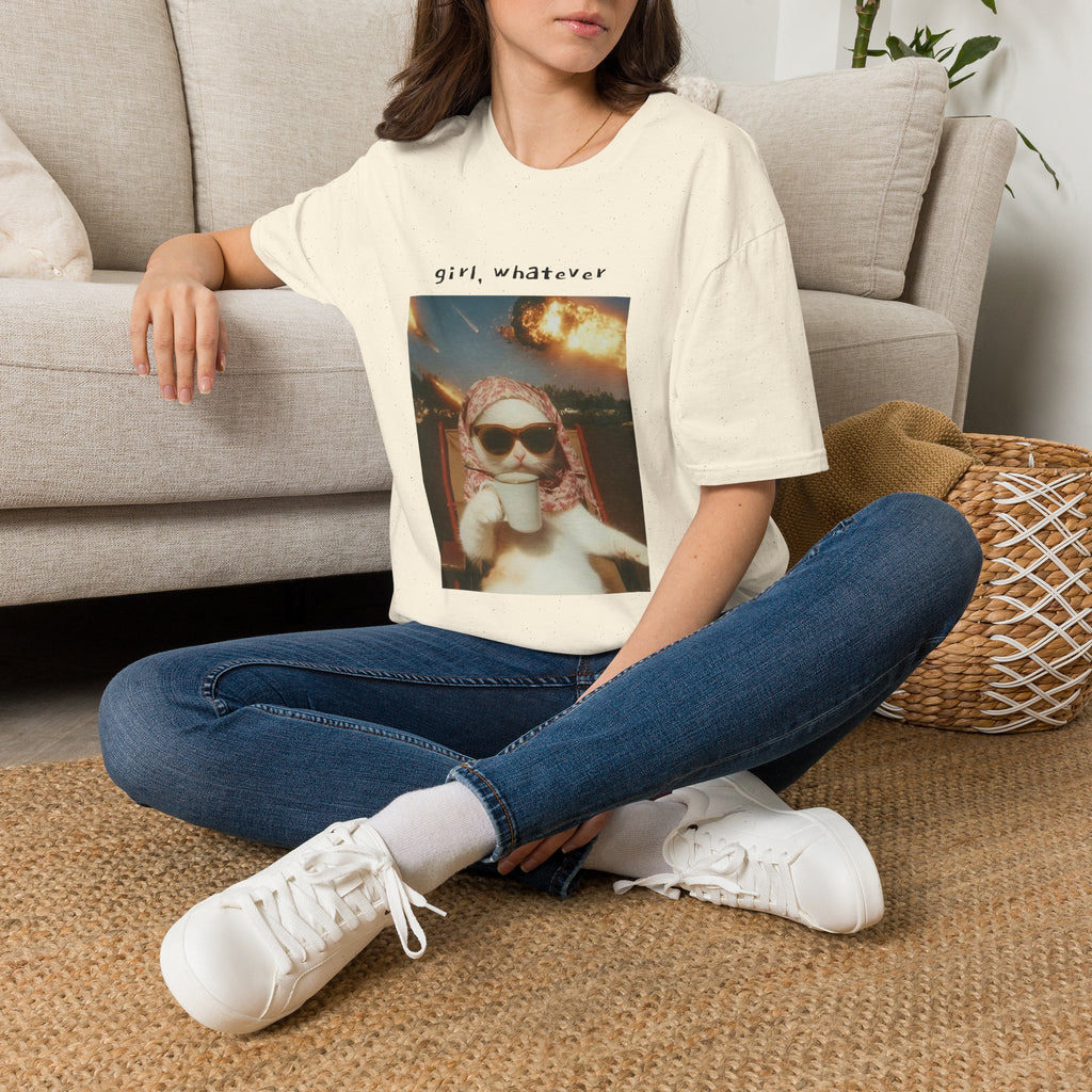 T-Shirt — 'girl, whatever' Cat Photo Tee | Funny Retro Sunset Graphic