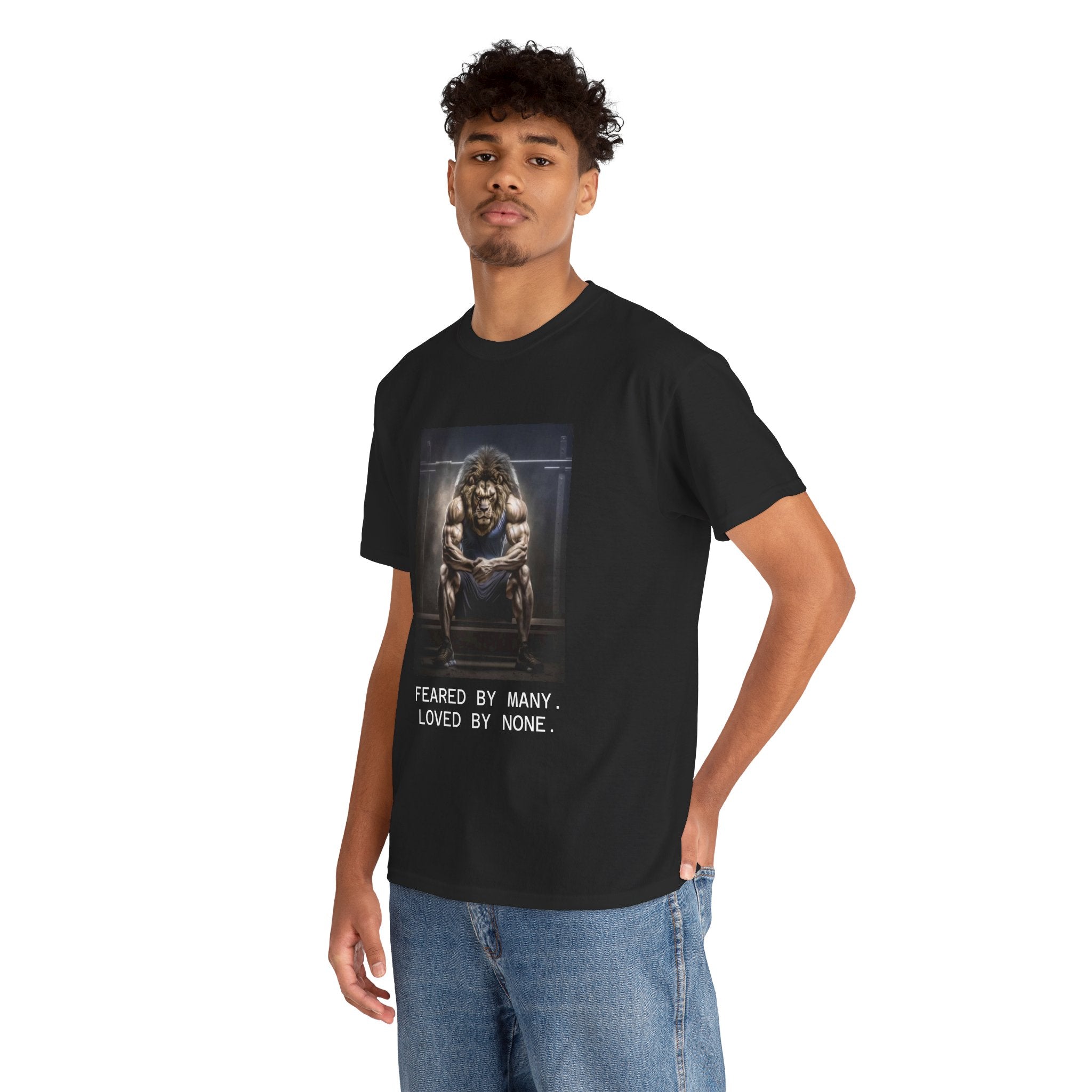 Lion Portrait Tee — "Feared by Many, Loved by None" Graphic T-Shirt