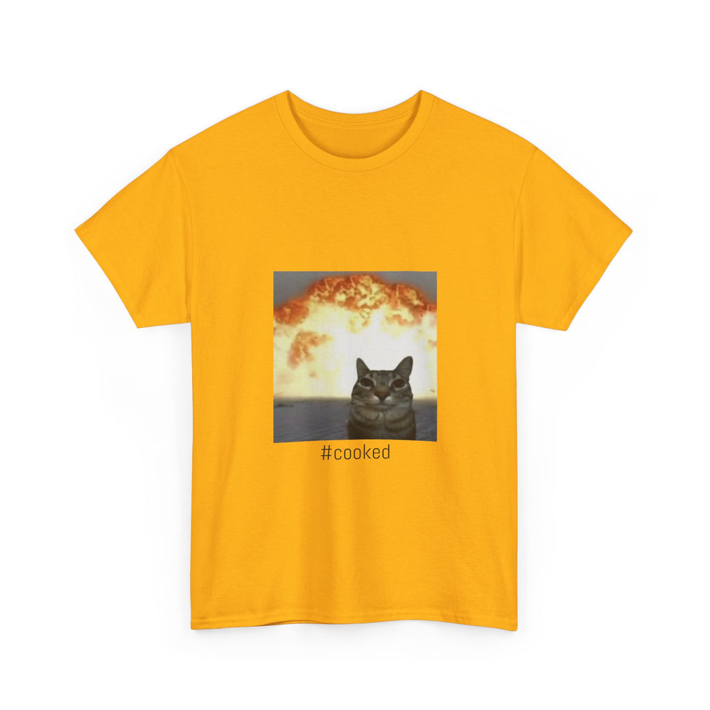T-Shirt — #cooked Cat Meme Tee (Apocalyptic Cat Graphic)
