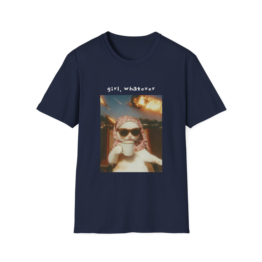 T-Shirt — 'girl, whatever' Cat Photo Tee | Funny Retro Sunset Graphic