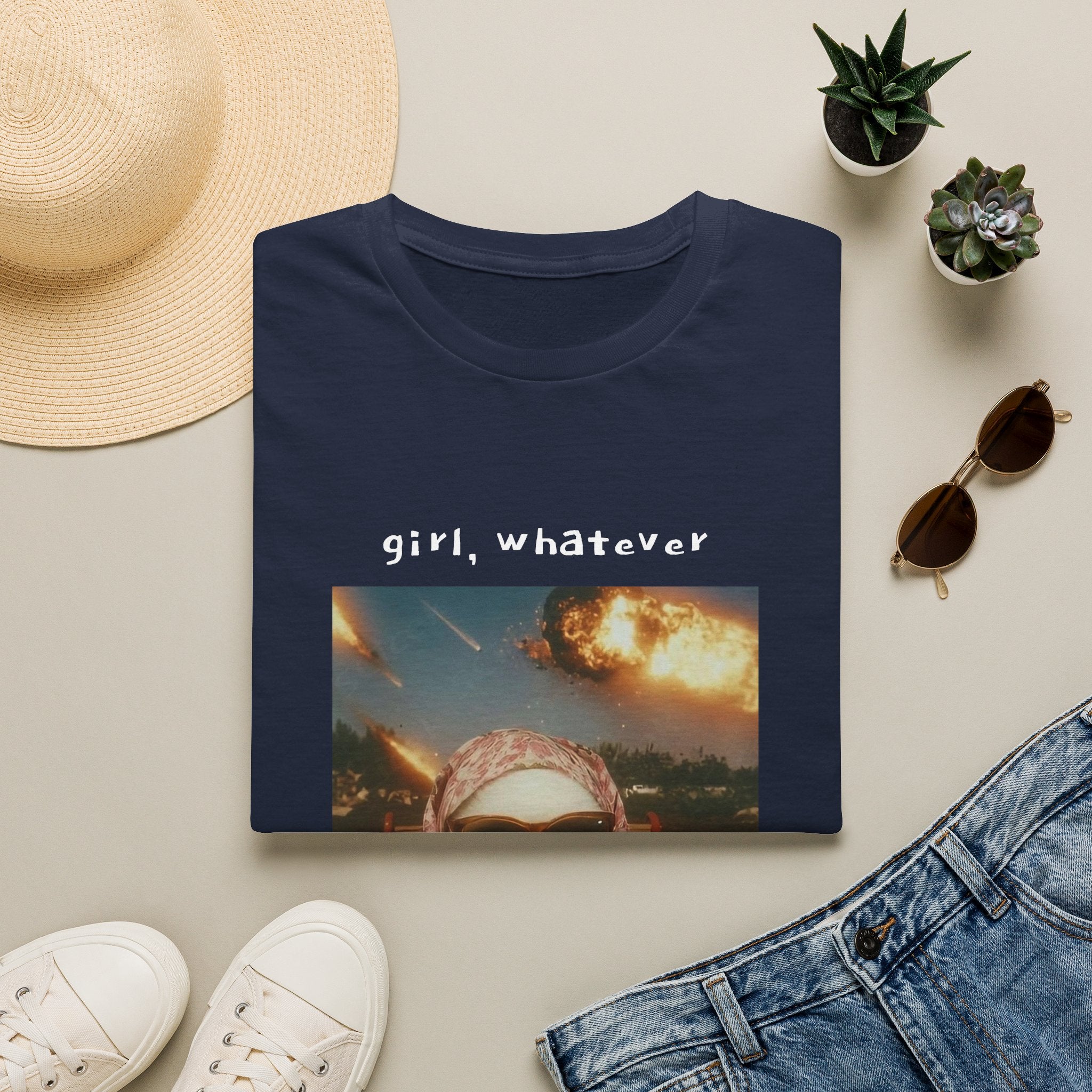 T-Shirt — 'girl, whatever' Cat Photo Tee | Funny Retro Sunset Graphic